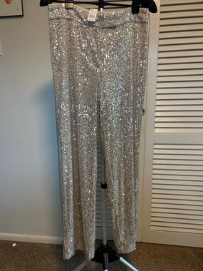 LOFT Silver Sequin Wide-Leg Pants